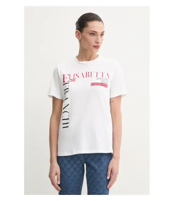 Βαμβακερό μπλουζάκι Elisabetta Franchi γυναικείο, χρώμα: άσπρο, MA03651E2