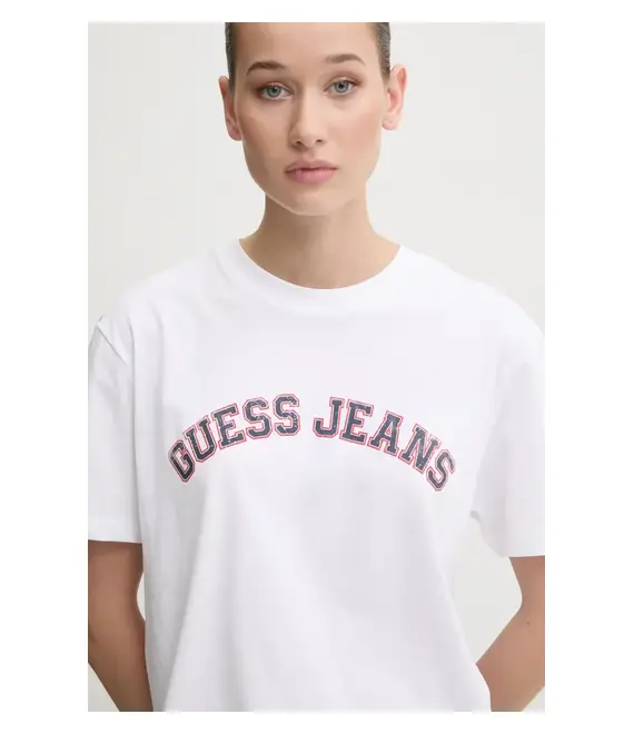 Βαμβακερό μπλουζάκι Guess Jeans γυναικείο, χρώμα: άσπρο, W5RI41 K8HM0