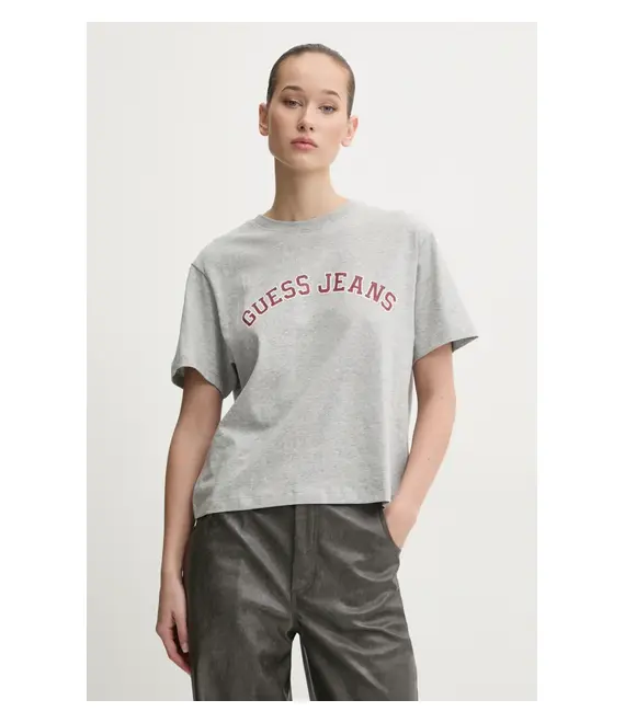 Βαμβακερό μπλουζάκι Guess Jeans γυναικείο, χρώμα: γκρι, W5RI41 K8HM0