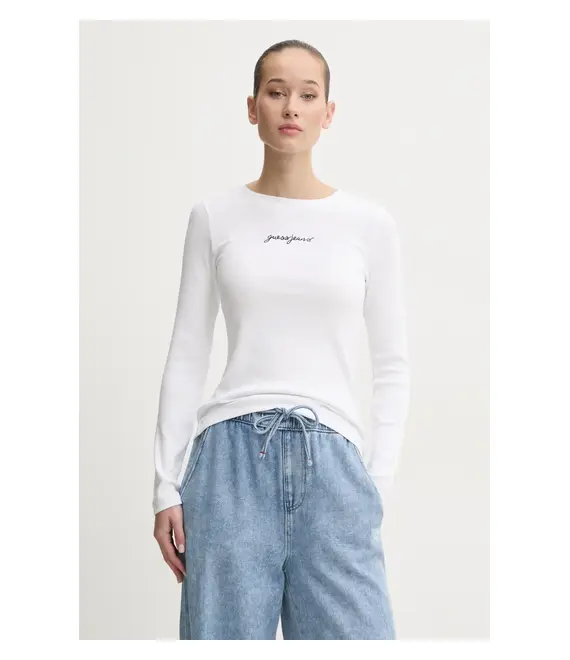 Μακρυμάνικο Guess Jeans χρώμα: άσπρο, W5RI58 KA0H1