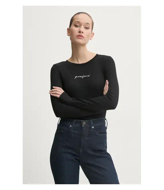 Μακρυμάνικο Guess Jeans χρώμα: μαύρο, W5RI58 KA0H1