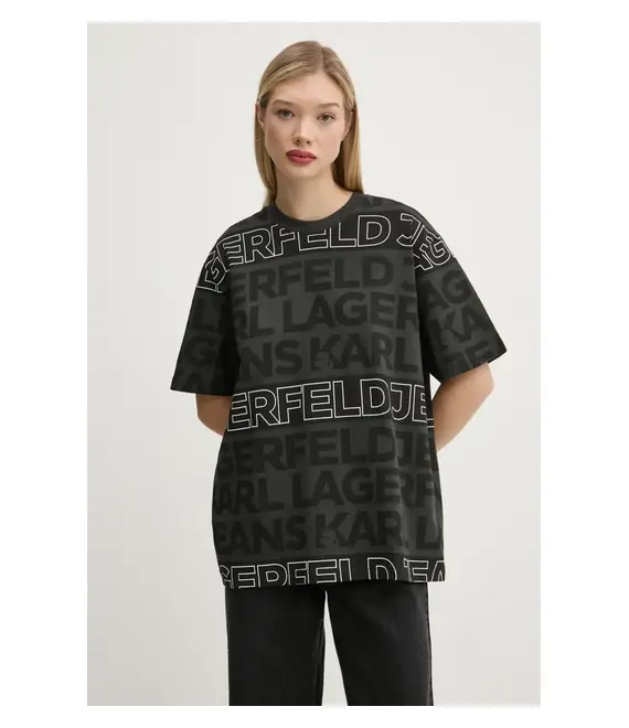 Βαμβακερό μπλουζάκι Karl Lagerfeld Jeans γυναικείο, χρώμα: γκρι, A1W17110