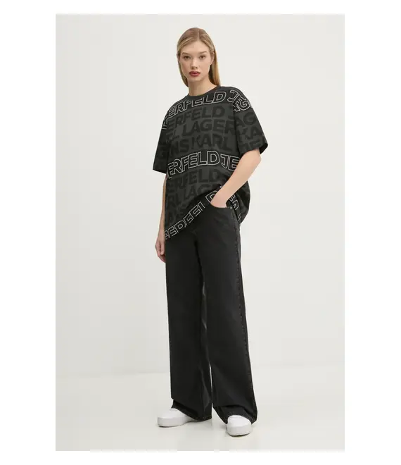 Βαμβακερό μπλουζάκι Karl Lagerfeld Jeans γυναικείο, χρώμα: γκρι, A1W17110