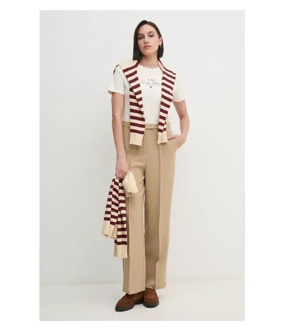 Βαμβακερό μπλουζάκι Tommy Hilfiger γυναικείο, χρώμα: μπεζ, WW0WW43895