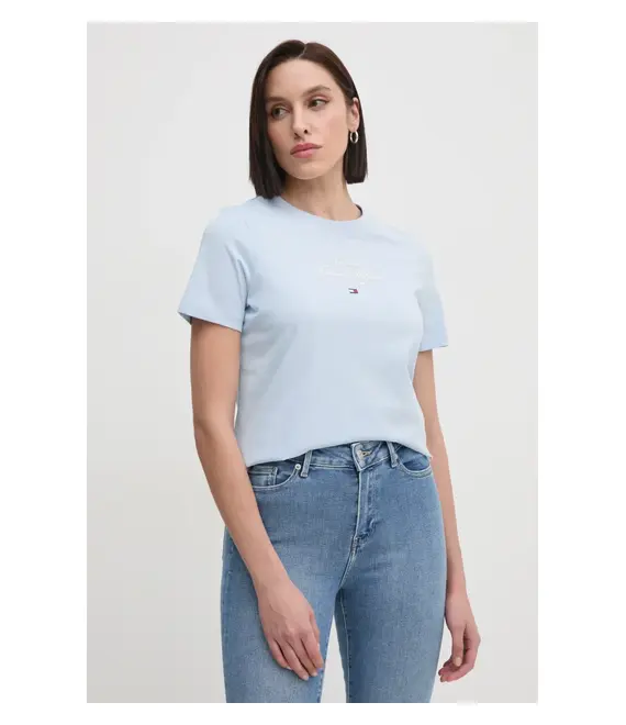 Βαμβακερό μπλουζάκι Tommy Hilfiger γυναικείο, χρώμα: μπλε, WW0WW43895
