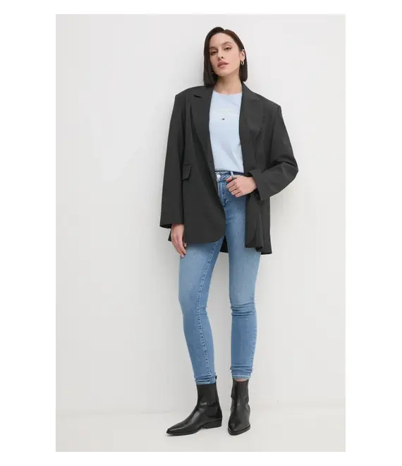 Βαμβακερό μπλουζάκι Tommy Hilfiger γυναικείο, χρώμα: μπλε, WW0WW43895