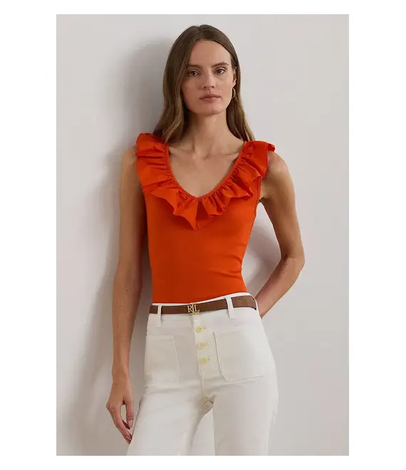 Βαμβακερό τοπ Lauren Ralph Lauren χρώμα: πορτοκαλί, 200957654
