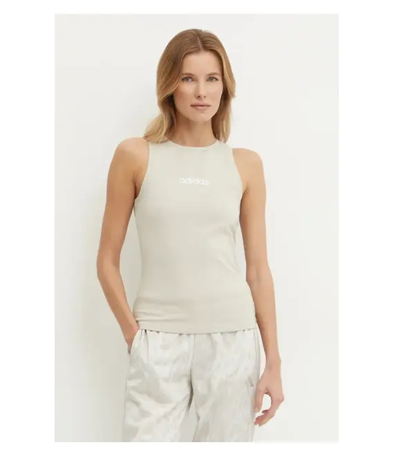 Top adidas Essentials Linear χρώμα: μπεζ, JC5790