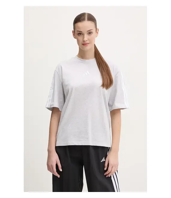 Βαμβακερό μπλουζάκι adidas Essentials γυναικείο, χρώμα: γκρι, JE1217