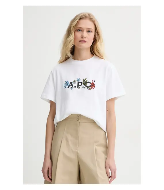Βαμβακερό μπλουζάκι A.P.C. t-shirt auguste - GOTS γυναικείο, χρώμα: άσπρο, COBQX.M26497