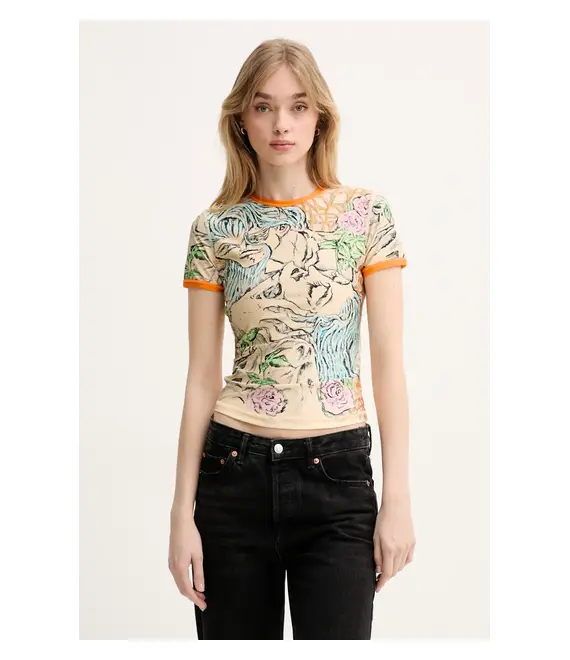 Μπλουζάκι Diesel T-UNCUTIE-LONG-Q2 T-SHIRT χρώμα: μπεζ, A16636.0KNAU
