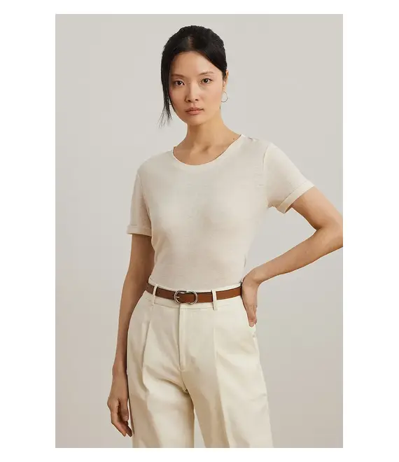 Λευκό μπλουζάκι Lauren Ralph Lauren γυναικείο, χρώμα: μπεζ, 200963871