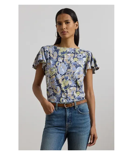 Βαμβακερό μπλουζάκι Lauren Ralph Lauren γυναικείο, χρώμα: μπλε, 200963875