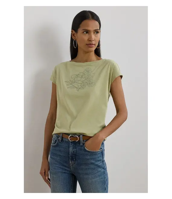 Βαμβακερό μπλουζάκι Lauren Ralph Lauren γυναικείο, χρώμα: πράσινο, 200963933