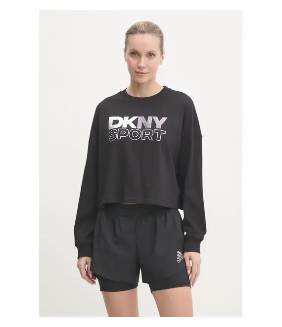 Βαμβακερή μπλούζα με μακριά μανίκια Dkny χρώμα: μαύρο, DP5T1117