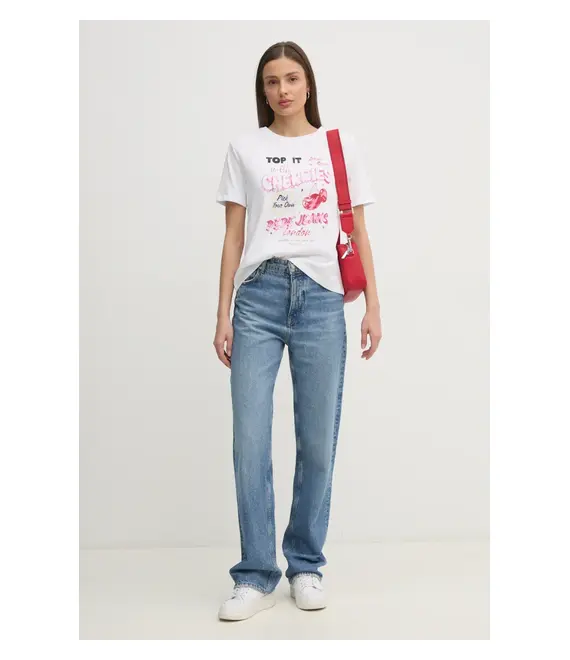 Βαμβακερό μπλουζάκι Pepe Jeans ROXANE γυναικείο, χρώμα: άσπρο, PL506045