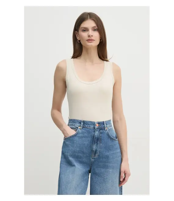 Βαμβακερό τοπ United Colors of Benetton χρώμα: μπεζ, 3GA2DH010