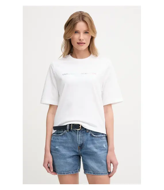 Βαμβακερό μπλουζάκι United Colors of Benetton χρώμα: άσπρο, 3BL0D109D