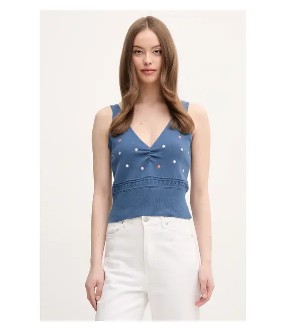 Βαμβακερό τοπ United Colors of Benetton χρώμα: ναυτικό μπλε, 10C1EH01A