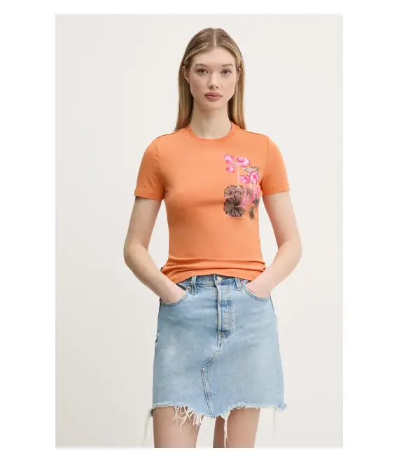 Μπλουζάκι Desigual BOTANICAL LA χρώμα: πορτοκαλί, 25SWTK48