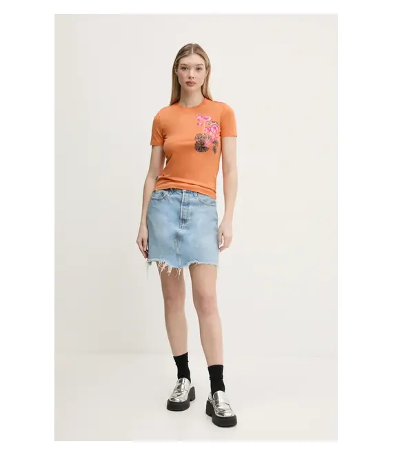 Μπλουζάκι Desigual BOTANICAL LA χρώμα: πορτοκαλί, 25SWTK48