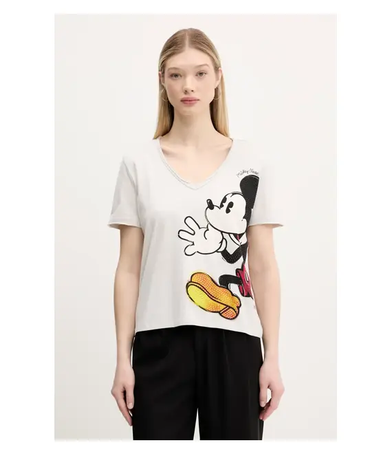 Βαμβακερό μπλουζάκι Desigual MICKEY JOKER γυναικείο, χρώμα: άσπρο, 25SWTKAG