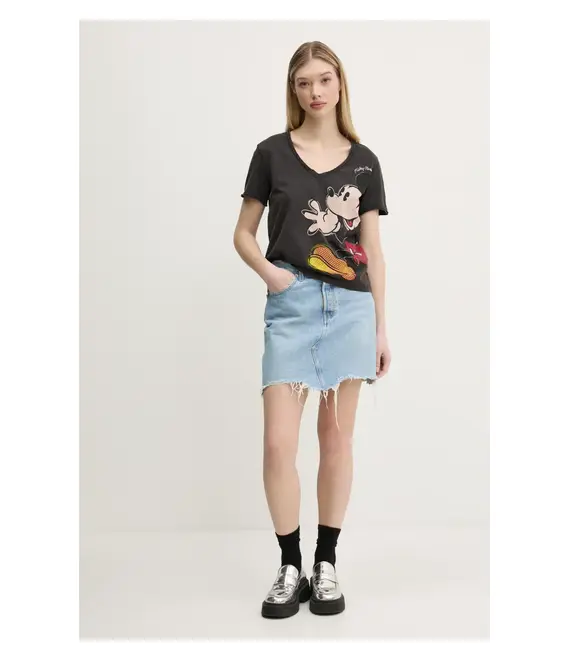 Βαμβακερό μπλουζάκι Desigual MICKEY JOKER γυναικείο, χρώμα: γκρι, 25SWTKAG