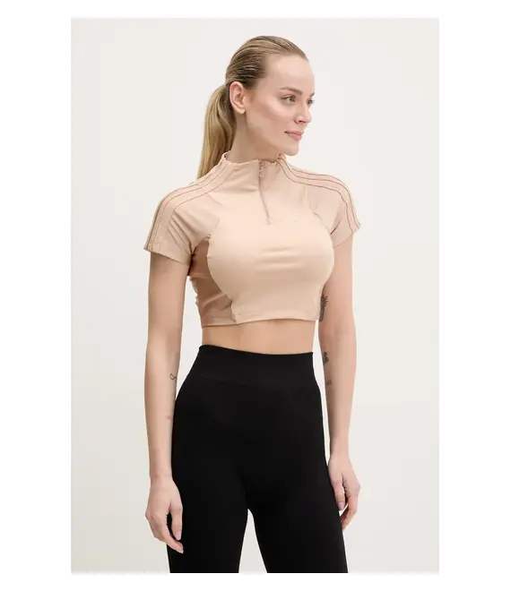 Μπλουζάκι adidas Originals Zip Up Crop Top χρώμα: πορτοκαλί, JJ0916
