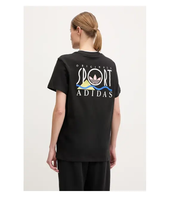 Βαμβακερό μπλουζάκι adidas Originals Graphic Loose T γυναικείο, χρώμα: μαύρο, JD1805