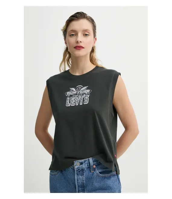 Βαμβακερό τοπ Levi's GR BOXY TANK χρώμα: γκρι, 001MW