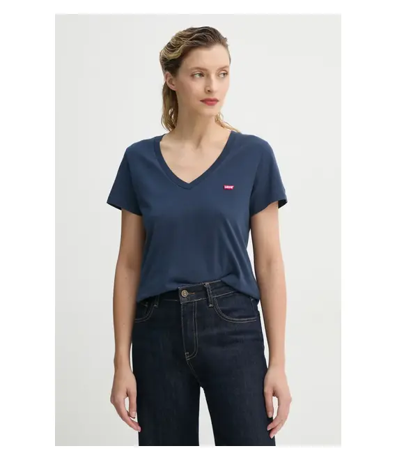 Βαμβακερό μπλουζάκι Levi's LSE_PERFECT VNECK γυναικείο, χρώμα: ναυτικό μπλε, A3170