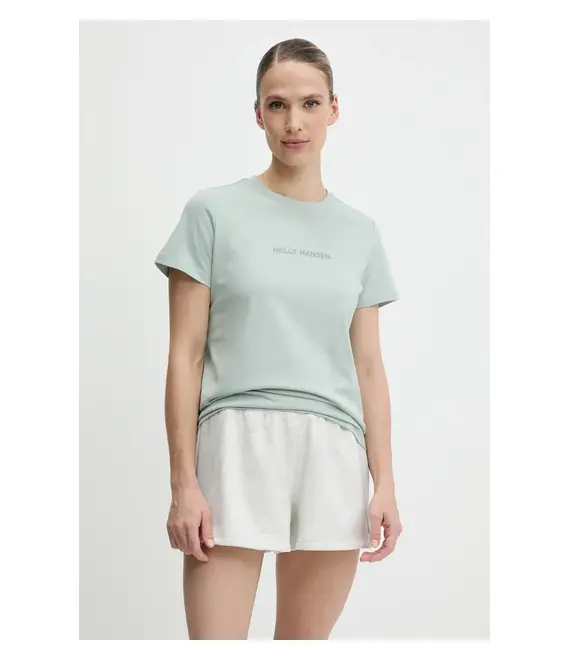 Βαμβακερό μπλουζάκι Helly Hansen CORE γυναικείο, χρώμα: πράσινο, 54591