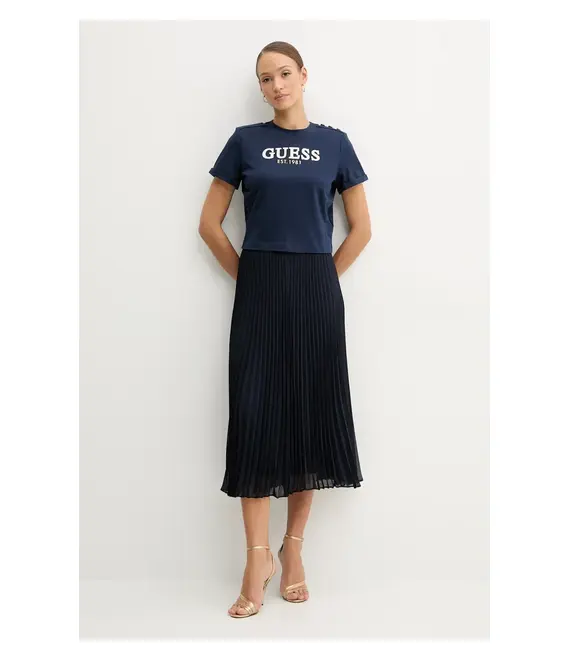 Βαμβακερό μπλουζάκι Guess γυναικείο, χρώμα: ναυτικό μπλε, W5GI15 K8FQ4