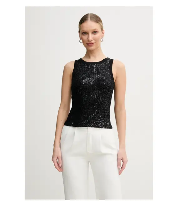 Βαμβακερό τοπ Guess ALEXIA χρώμα: μαύρο, W5GP06 KCS10