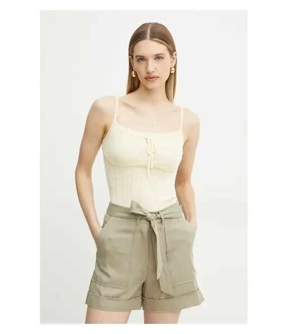 Βαμβακερό τοπ Guess REINA χρώμα: μπεζ, W5GR40 Z3NX0