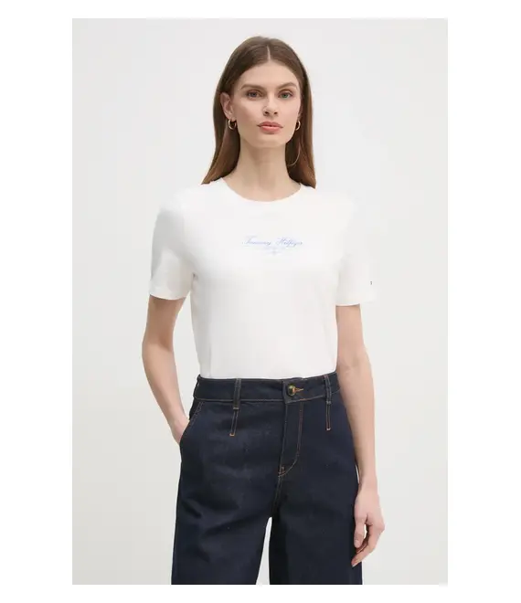 Βαμβακερό μπλουζάκι Tommy Hilfiger γυναικείο, χρώμα: άσπρο, WW0WW45428