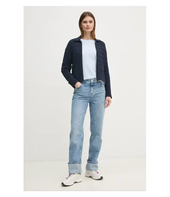Βαμβακερό μπλουζάκι Tommy Hilfiger γυναικείο, χρώμα: μπλε, WW0WW45428