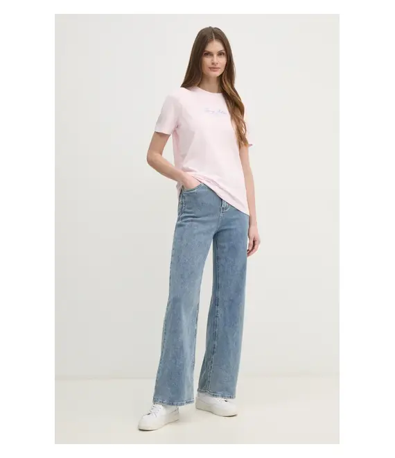 Βαμβακερό μπλουζάκι Tommy Hilfiger γυναικείο, χρώμα: ροζ, WW0WW45428