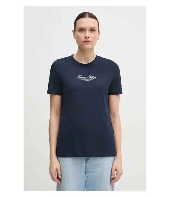 Βαμβακερό μπλουζάκι Tommy Hilfiger γυναικείο, χρώμα: ναυτικό μπλε, WW0WW45428