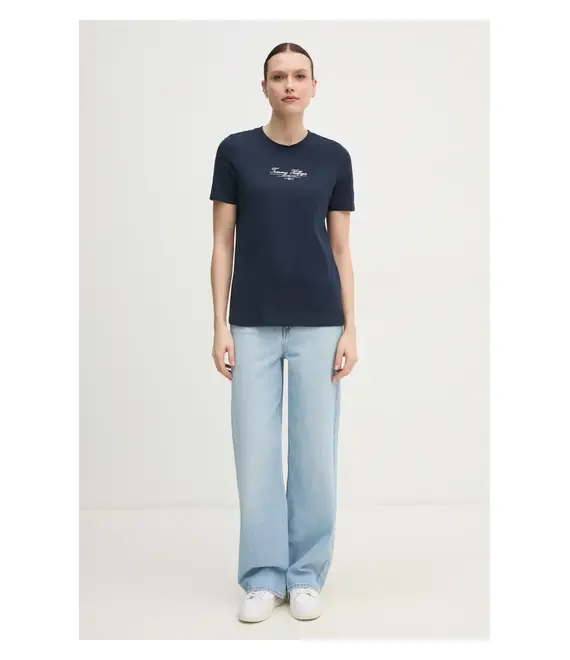 Βαμβακερό μπλουζάκι Tommy Hilfiger γυναικείο, χρώμα: ναυτικό μπλε, WW0WW45428