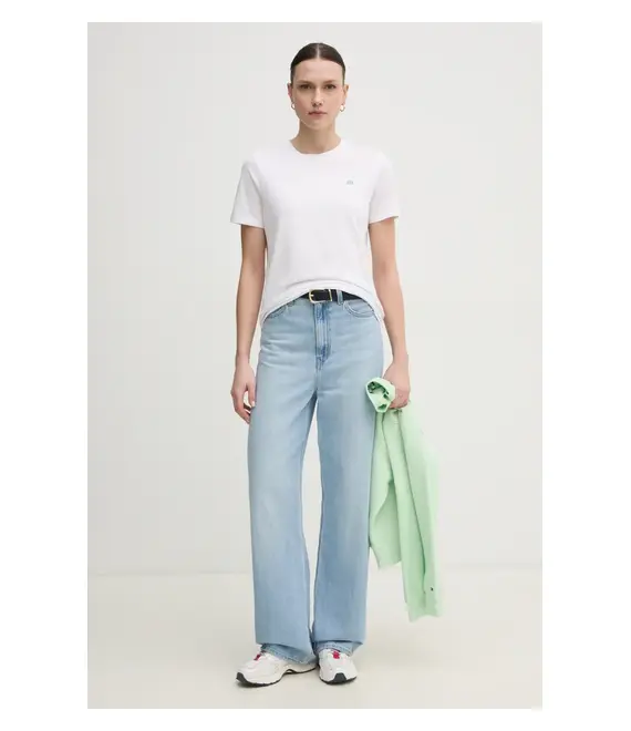 Βαμβακερό μπλουζάκι Tommy Hilfiger γυναικείο, χρώμα: άσπρο, WW0WW45522