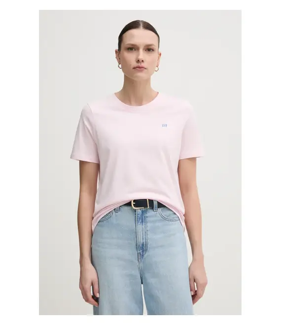 Βαμβακερό μπλουζάκι Tommy Hilfiger γυναικείο, χρώμα: ροζ, WW0WW45522