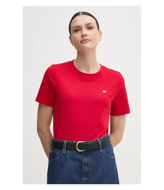 Βαμβακερό μπλουζάκι Tommy Hilfiger γυναικείο, χρώμα: κόκκινο, WW0WW45522
