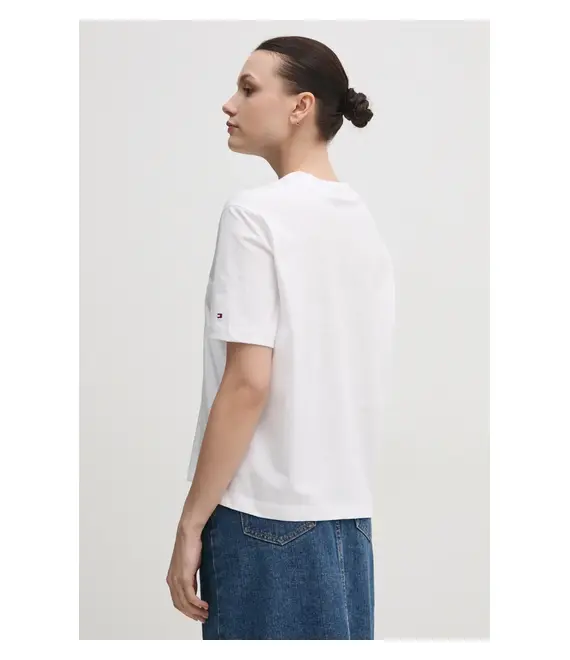 Βαμβακερό μπλουζάκι Tommy Hilfiger γυναικείο, χρώμα: άσπρο, WW0WW45525