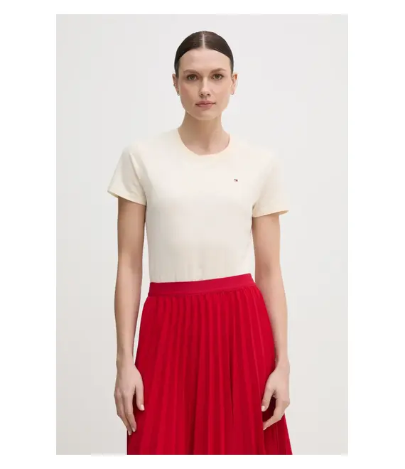 Βαμβακερό μπλουζάκι Tommy Hilfiger γυναικείο, χρώμα: μπεζ, WW0WW44433