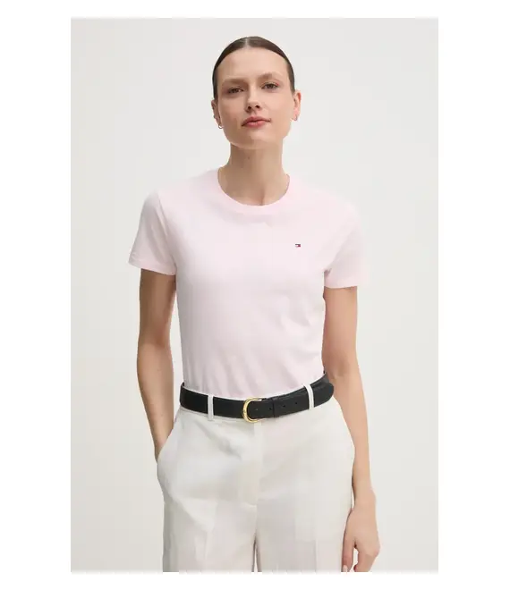 Βαμβακερό μπλουζάκι Tommy Hilfiger γυναικείο, χρώμα: ροζ, WW0WW44433