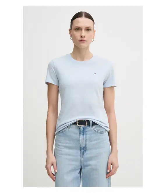 Βαμβακερό μπλουζάκι Tommy Hilfiger γυναικείο, χρώμα: μπλε, WW0WW44433