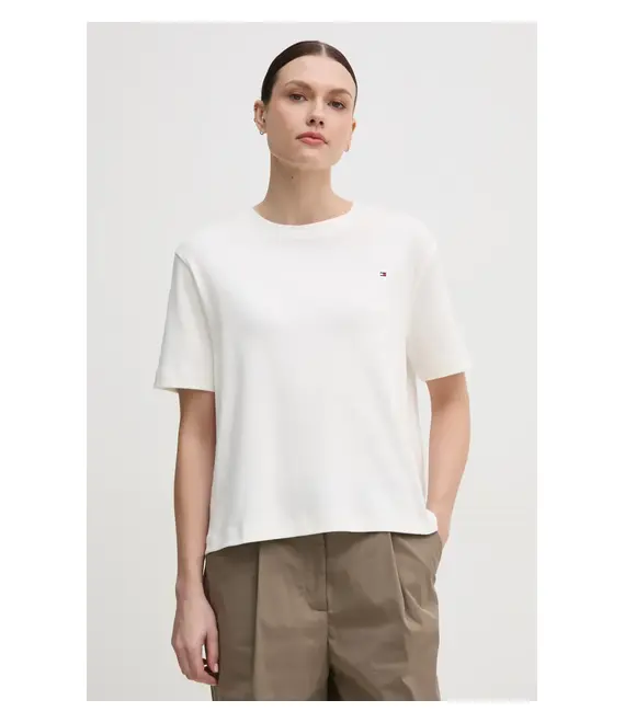 Βαμβακερό μπλουζάκι Tommy Hilfiger γυναικείο, χρώμα: άσπρο, WW0WW46158