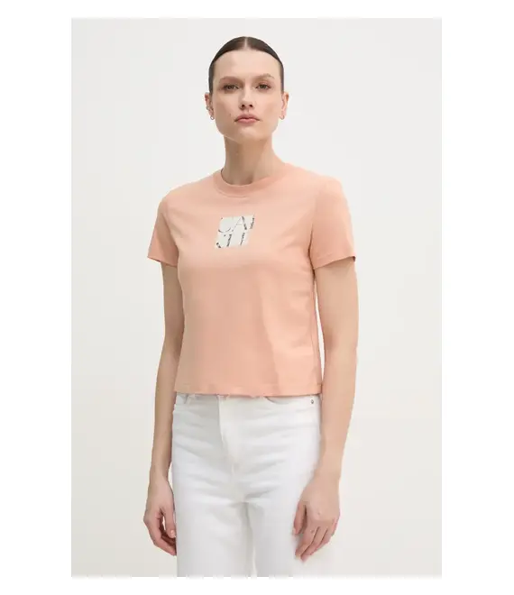 Βαμβακερό μπλουζάκι Calvin Klein Jeans γυναικείο, χρώμα: πορτοκαλί, J20J225260