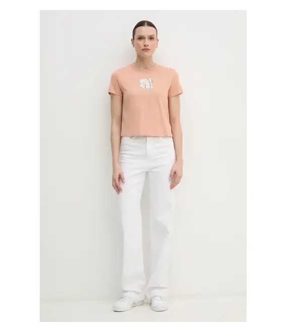 Βαμβακερό μπλουζάκι Calvin Klein Jeans γυναικείο, χρώμα: πορτοκαλί, J20J225260